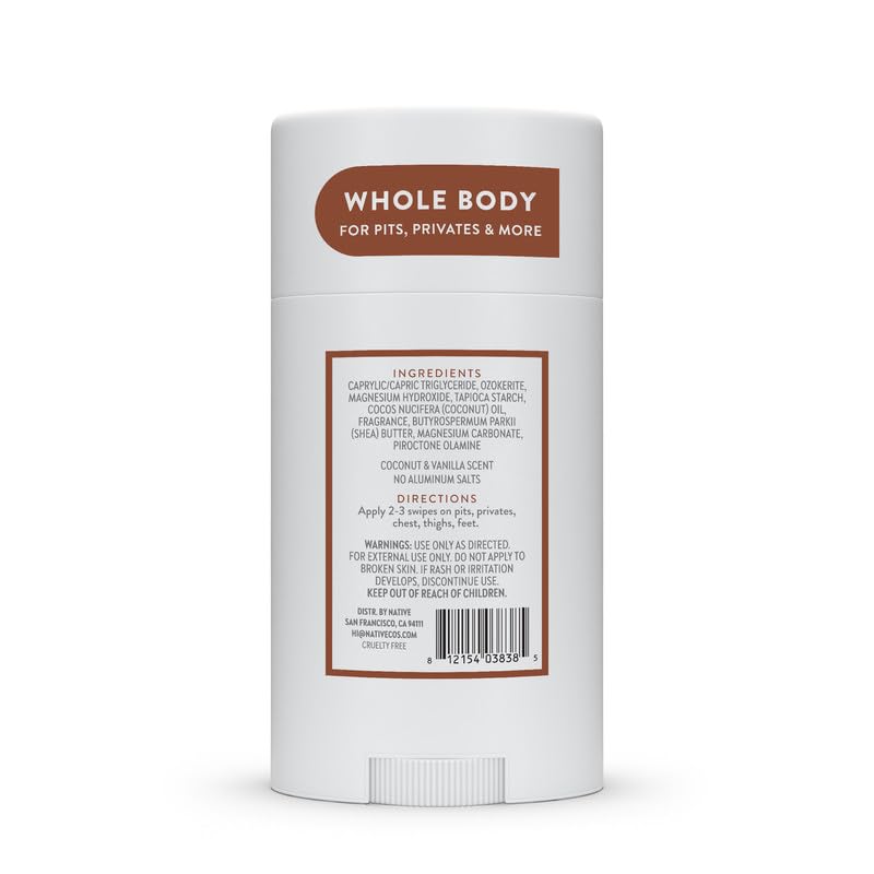Native Whole Body Deodorant Stick Contains Naturally Derived Ingredients, Deodorant for Men and Women | 72 Hour Odor Protection, Aluminum Free with Coconut Oil and Shea Butter | Coconut & Vanilla
