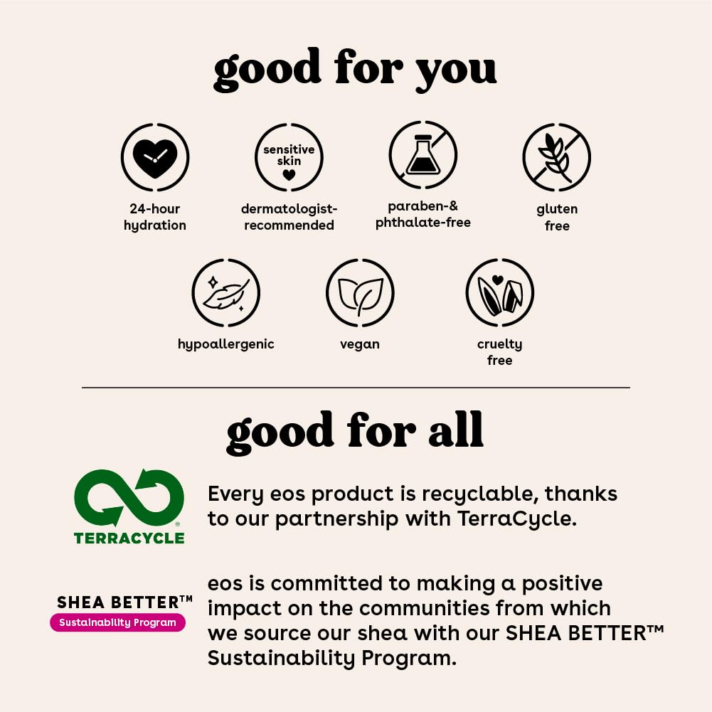 eos Shea Better Body Lotion, Fresh & Cozy, 24-Hour Moisture Skin Care, Lightweight & Non-Greasy, Natural Shea, Vegan, 16 fl oz