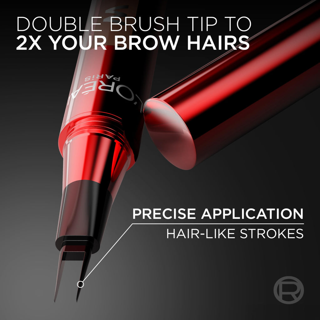 L'Oreal Paris Faux Brow, Hair-Like, Filling Eyebrow Pen with Double-Brush Tip, Fast & Precise Eyebrow Makeup, Light Brunette, 0.04 Fl Oz